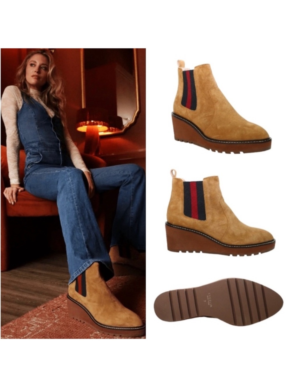 New! CECELIA NEW YORK GEMMA SLIP ON LOW WEDGE BOOT NUTELLA  SZ  9.5